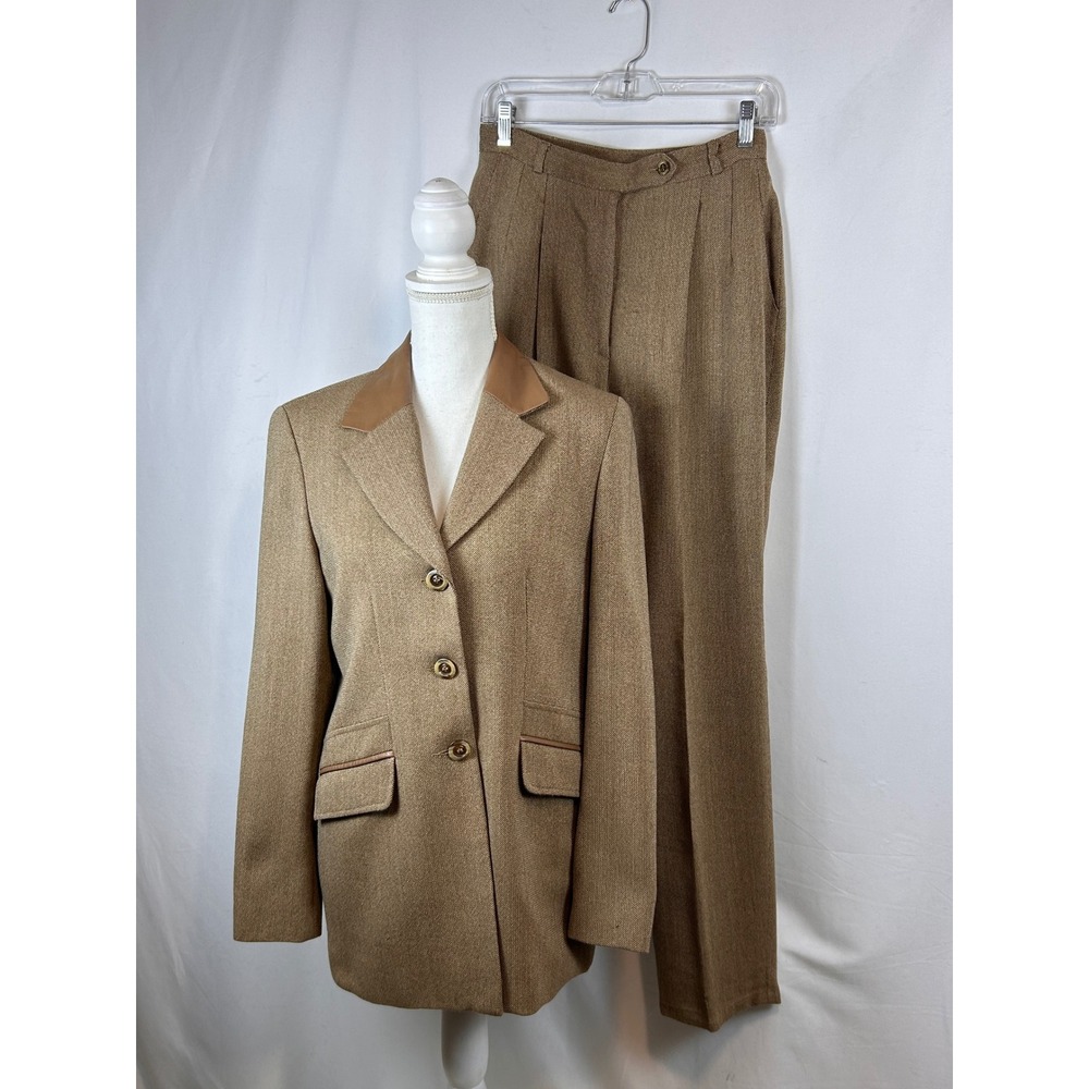 Vintage‎ Conrad C  Tweed Equestrian Pant 8 and Blazer 6 set vegan leather collar